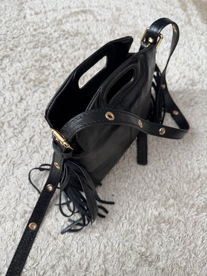 Sac cuir Noir frange