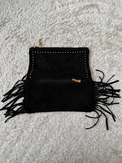 Sac cuir daim Noir frange