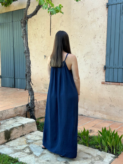 Robe Bleue marine gaze de coton