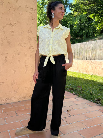 Top Fleur Jaune pastel
