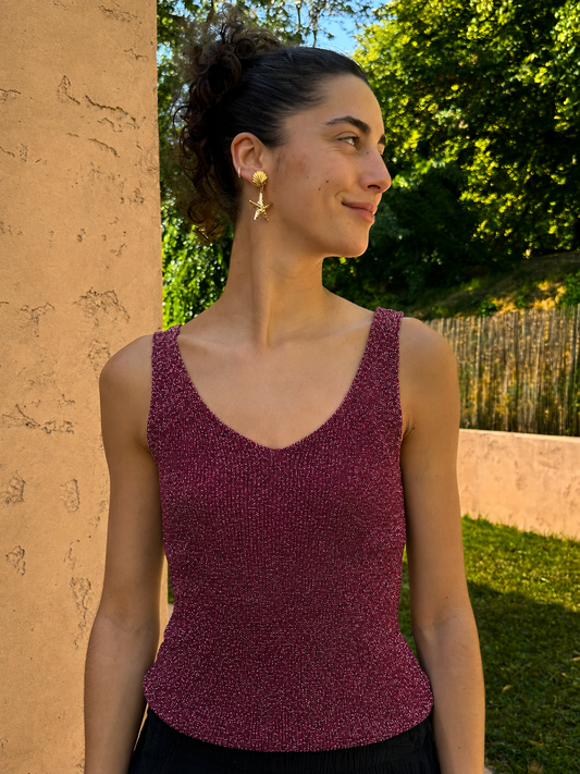 Haut Brillant Prune (bretelle épaisse)