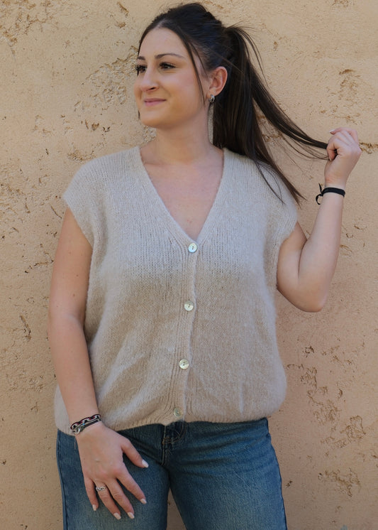 Pull sans manche Beige