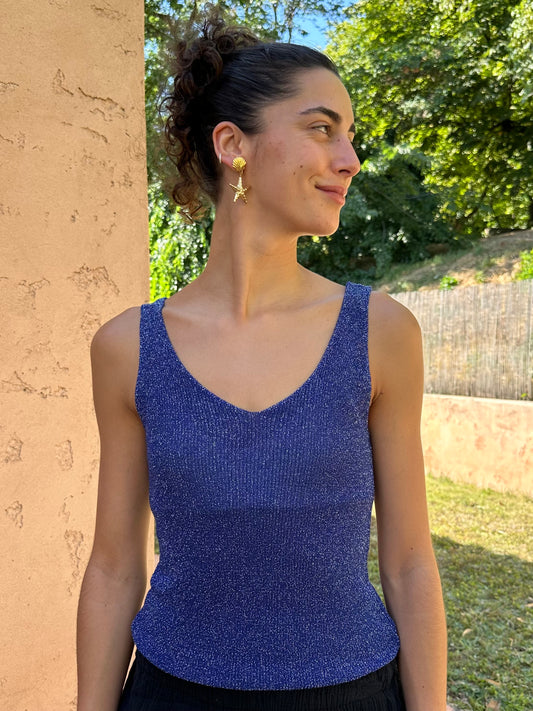 Haut Brillant bleu (bretelle épaisse)