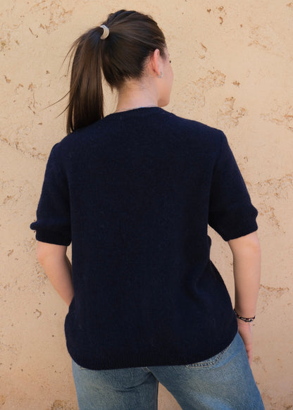Pull manches courtes bleu marine