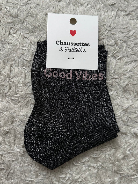 Chaussette « Good vibes » Noire Brillante