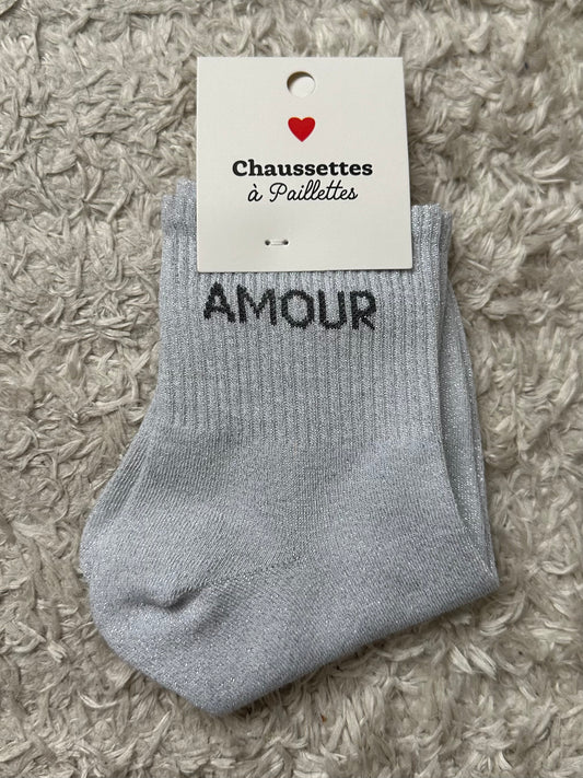 Chaussette « Amour » Blanche Brillante