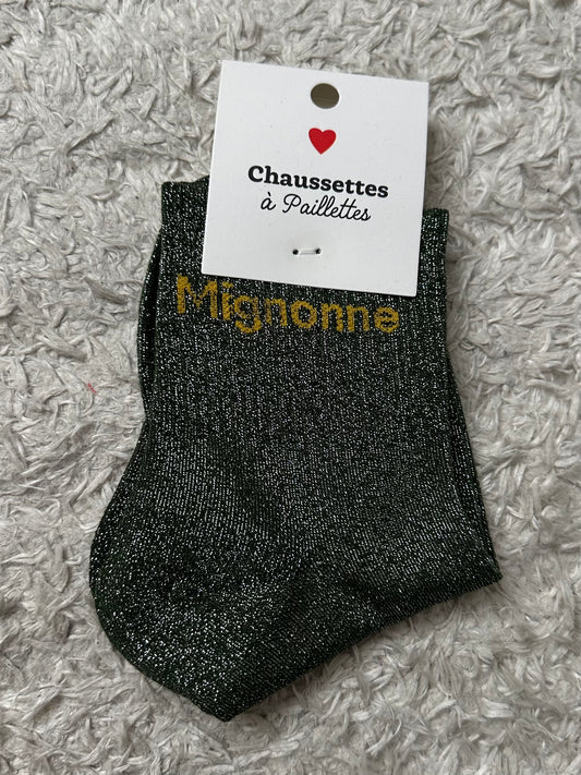 Chaussette « Mignonne » Kaki Brillante